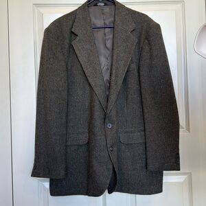 Haggar Pure Wool 2 Button Brown Tweed Blazer Lambswool Wool Blend